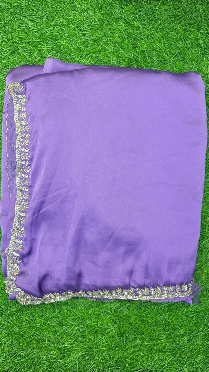 Luxurious TORA SILK  Saree with Exquisite Cutglass and Pearl Handwork TORA SILK  Saree with Fully Stitched Blouse