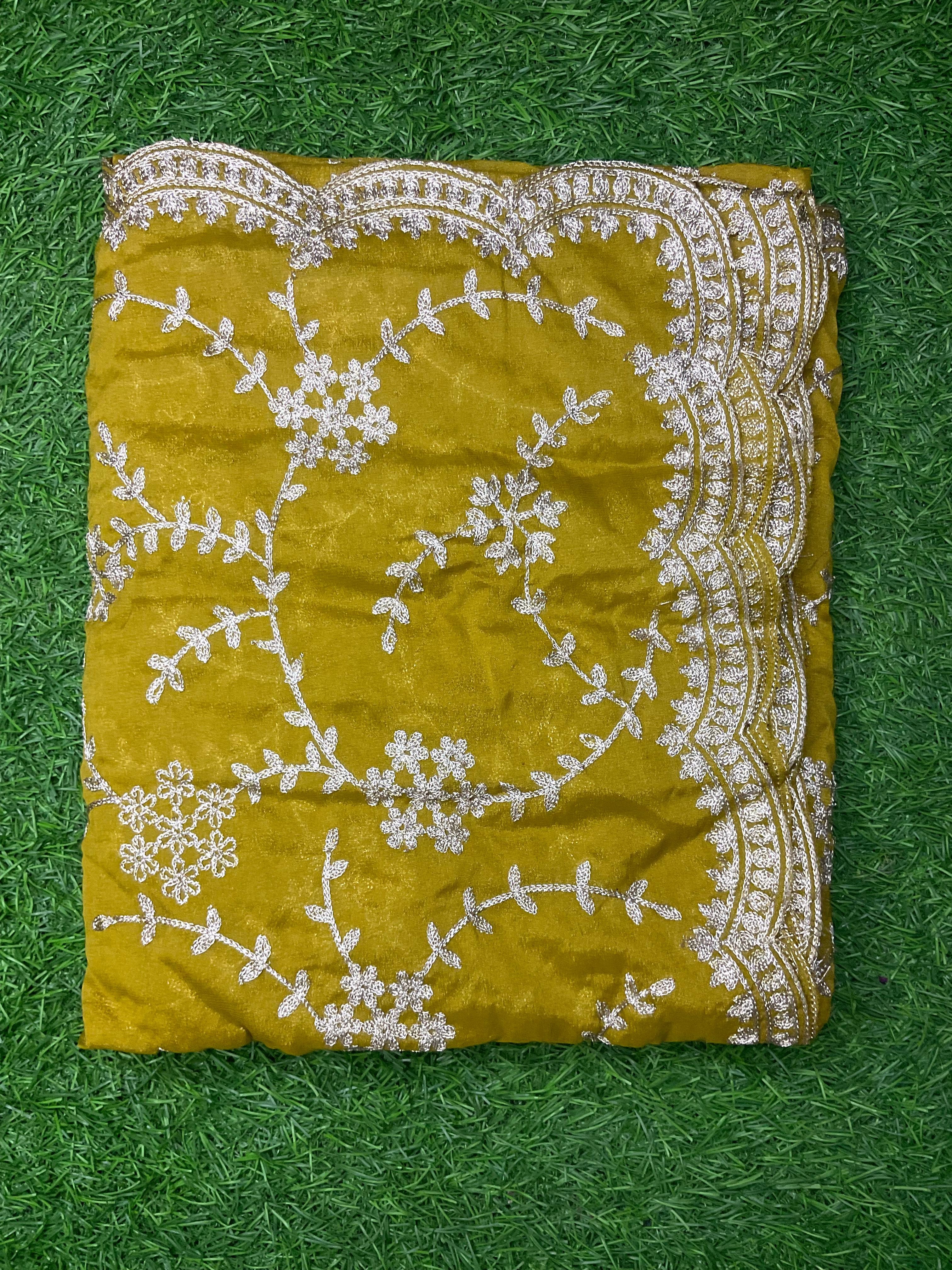 Luxurious PURE SILK YELLOW SAREE with  and  Handwork PURE SILK YELLOW SAREE