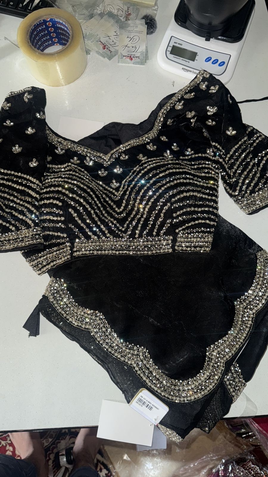 Luxurious PURE SILK BLACK SAREE with and Handwork PURE SILK BLACK SAREE