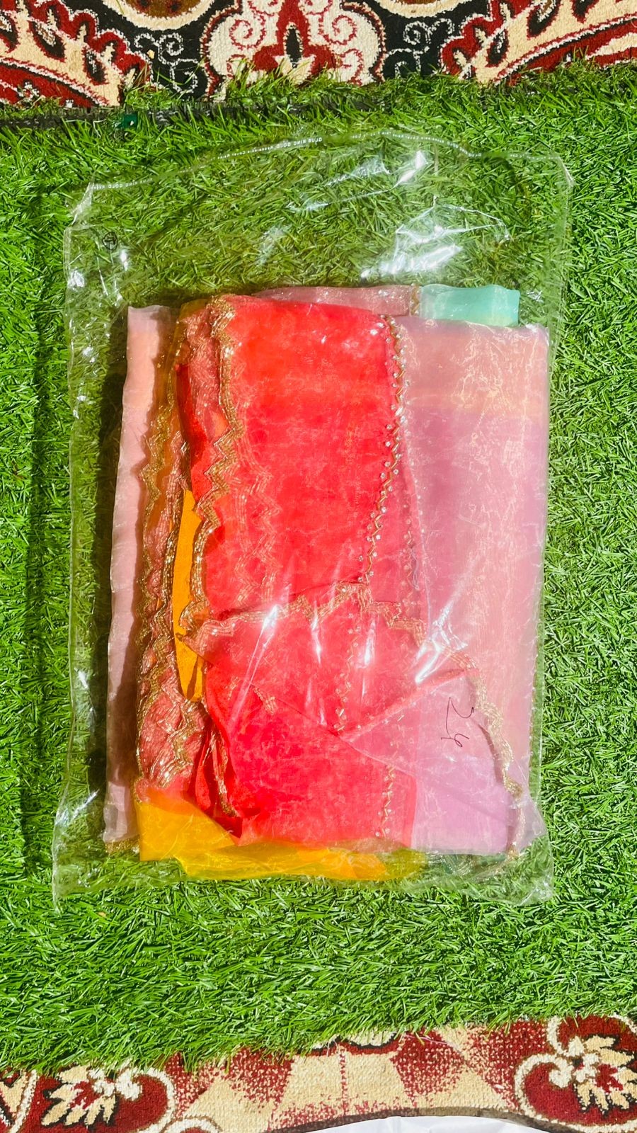 Luxurious PURE SILK RED YELLOW VOILET SAREE with and Handwork PURE SILK RED YELLOW VOILET SAREE