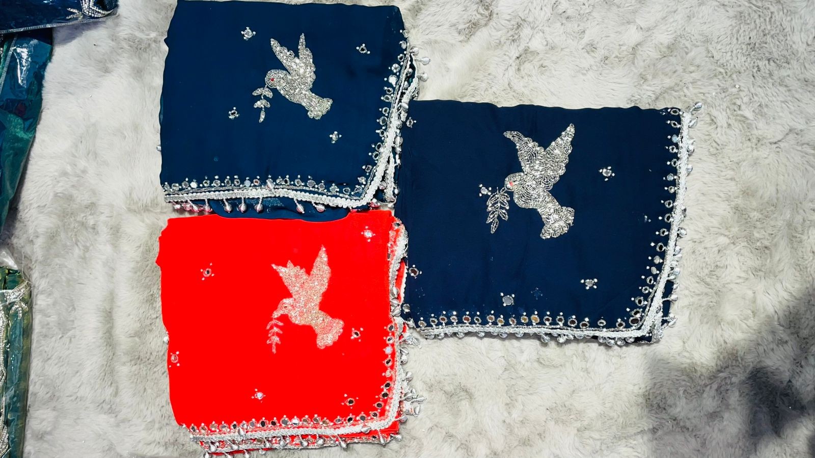 Luxurious PURE SILK RED BLUE SAREE with and Handwork PURE SILK RED BLUE SAREE