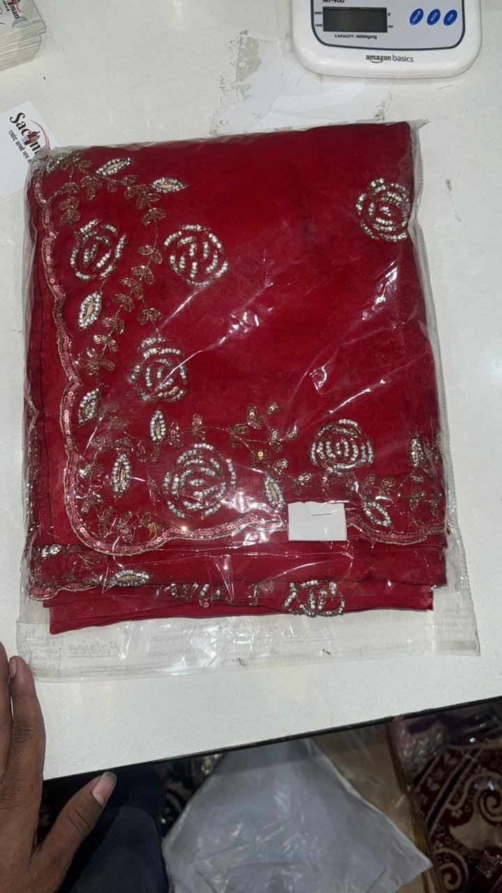 Luxurious PURE SILK RED SAREE with and Handwork PURE SILK RED SAREE