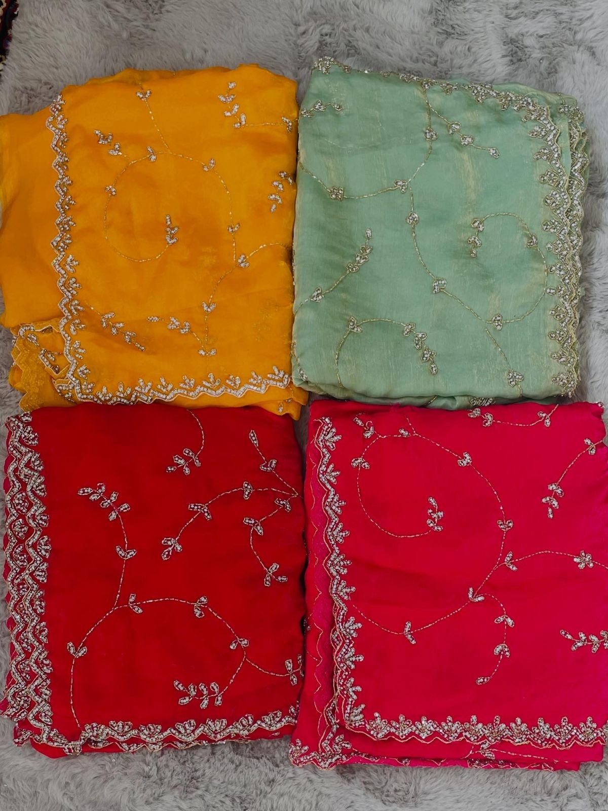 Luxurious PURE SILK RED YELLOW GREEN SAREE with and Handwork PURE SILK RED YELLOW GREEN SAREE