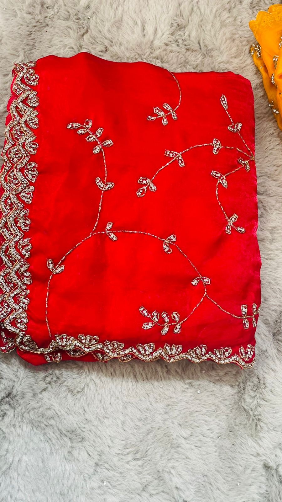 Luxurious PURE SILK RED SAREE with and Handwork PURE SILK RED SAREE