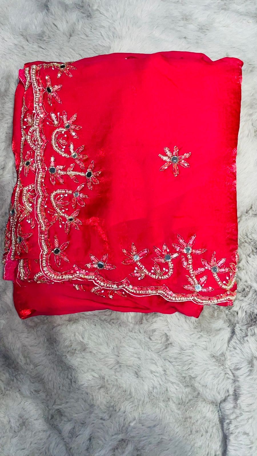 Luxurious PURE SILK RED SAREE with and Handwork PURE SILK RED SAREE