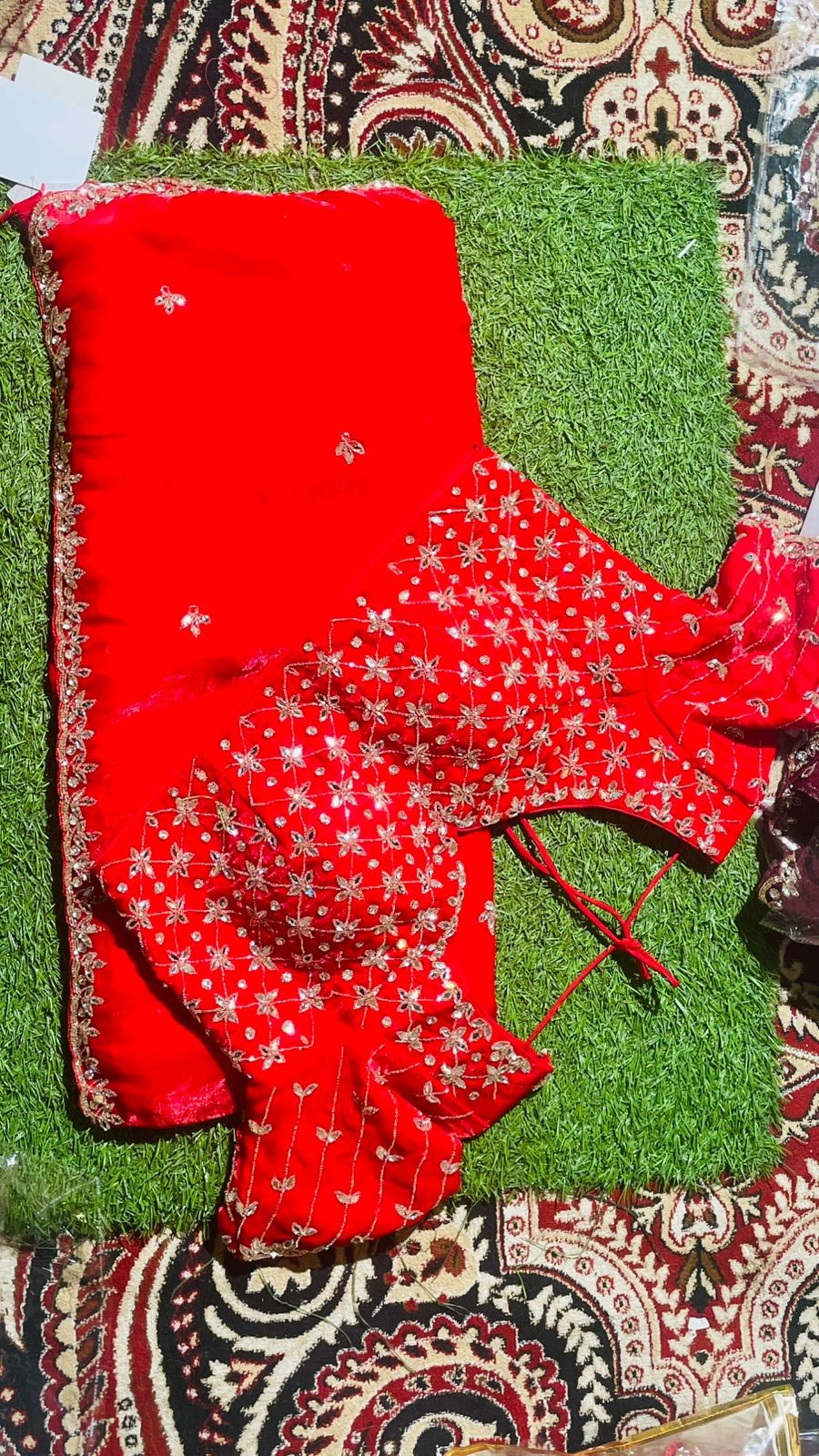 Luxurious PURE SILK RED SAREE with and Handwork PURE SILK RED SAREE