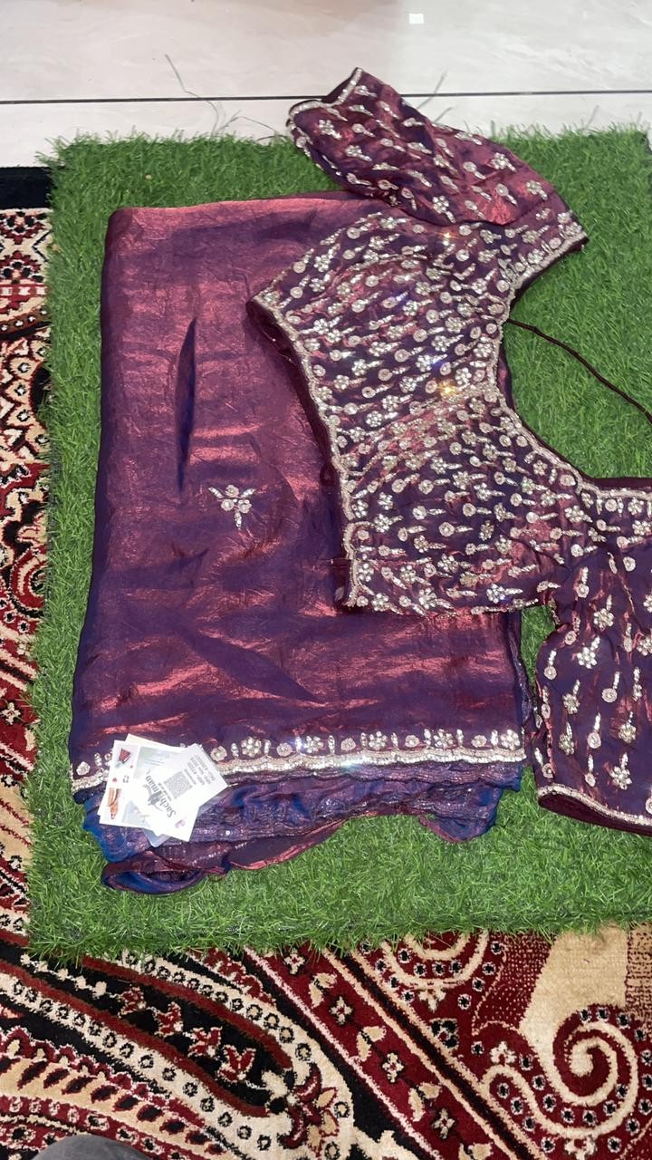 Luxurious PURE SILK PEA GREEN SAREE with and Handwork PURE SILK PEA GREEN SAREE