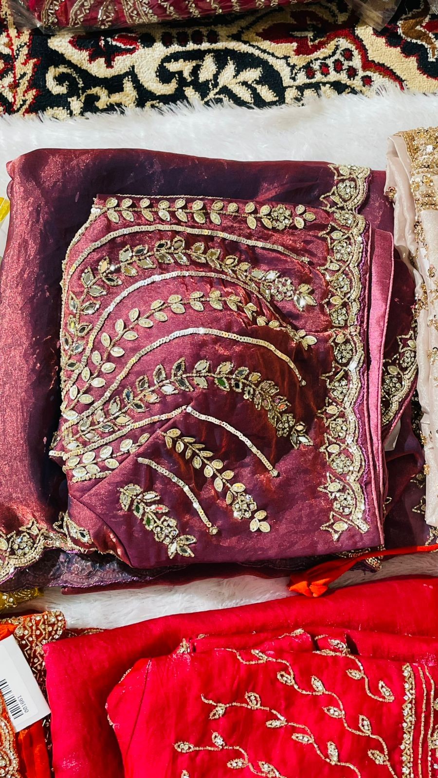 Luxurious PURE SILK RED MAROON SAREE with and Handwork PURE SILK RED MAROON SAREE