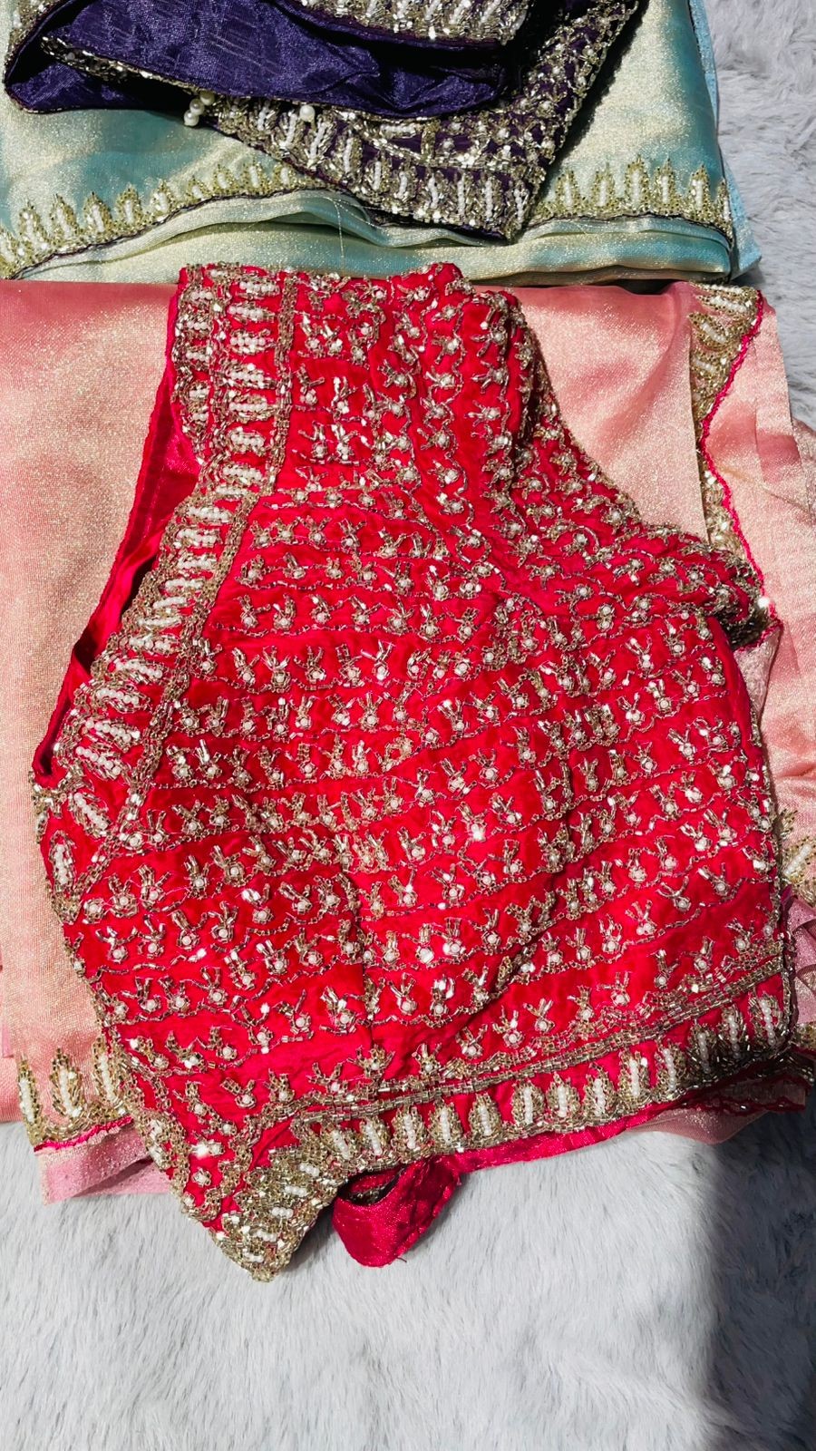 Luxurious PURE SILK RED GREEN SAREE with and Handwork PURE SILK RED GREEN SAREE