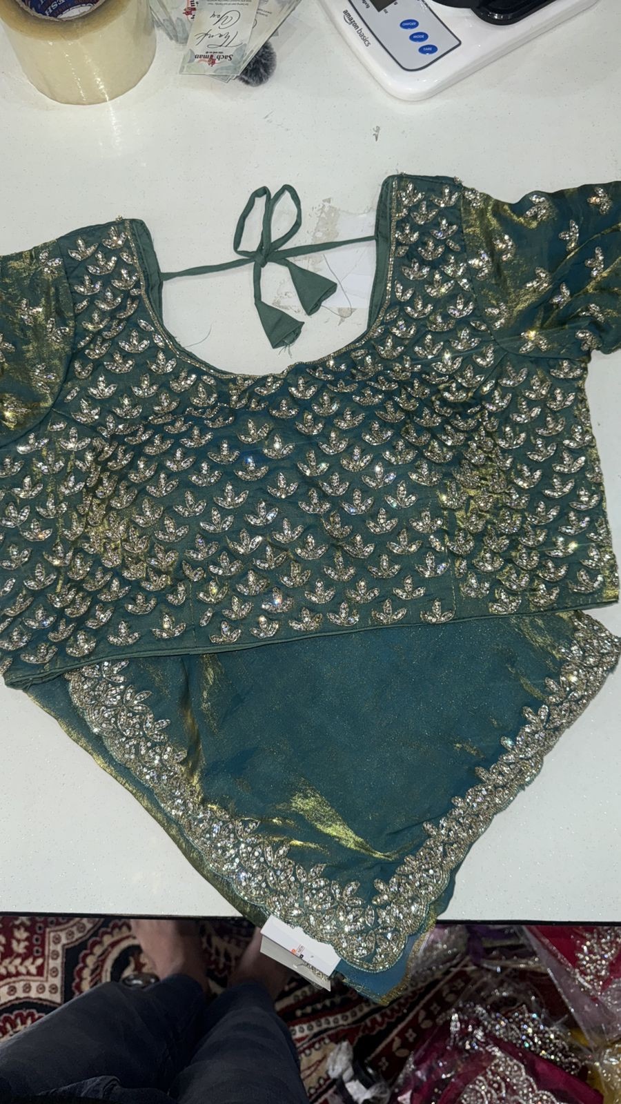 Luxurious PURE SILK DARK GREEN SAREE with and Handwork PURE SILK LIGHT PURPLEDARK GREEN SAREE