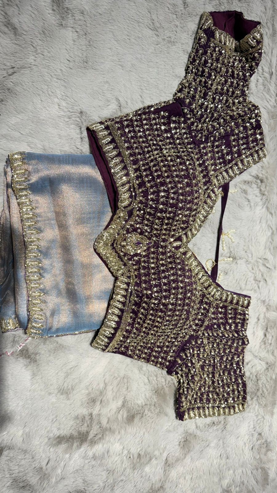 Luxurious PURE SILK BROWN PURPLE SAREE with and Handwork PURE SILK BROWN PURPLE SAREE