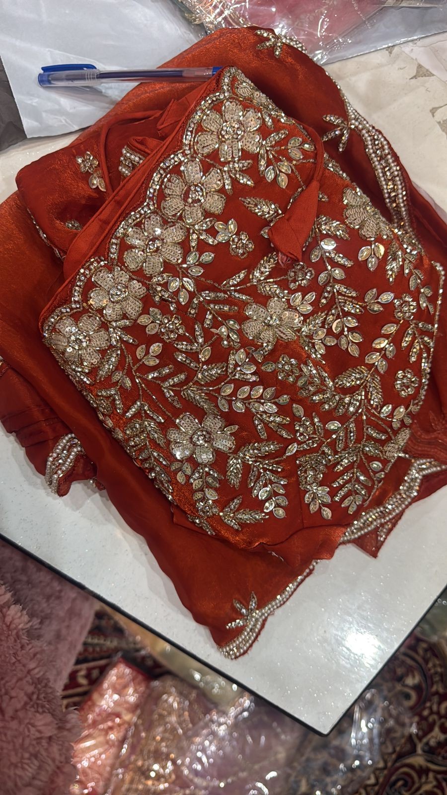 Luxurious PURE SILK RED SAREE with and Handwork PURE SILK RED SAREE